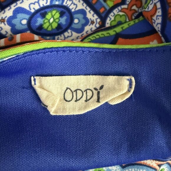 Oddy Anthropologie Women Large Blue Ethnic Print Boho Spaghetti Strap Mini Dress - Picture 6 of 8